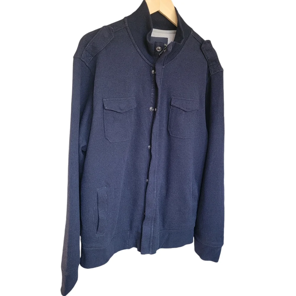 Banana Republic Tactical Sweater Preppy Cardigan Wool Blend Navy Blue Me… - Picture 5 of 17